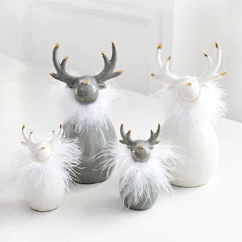 

JADUOMA Christmas Ornaments INS Ceramic Christmas Deer Doll Desktop Decor Navidad Gift For Home Decoration Elk Christmas For Kid