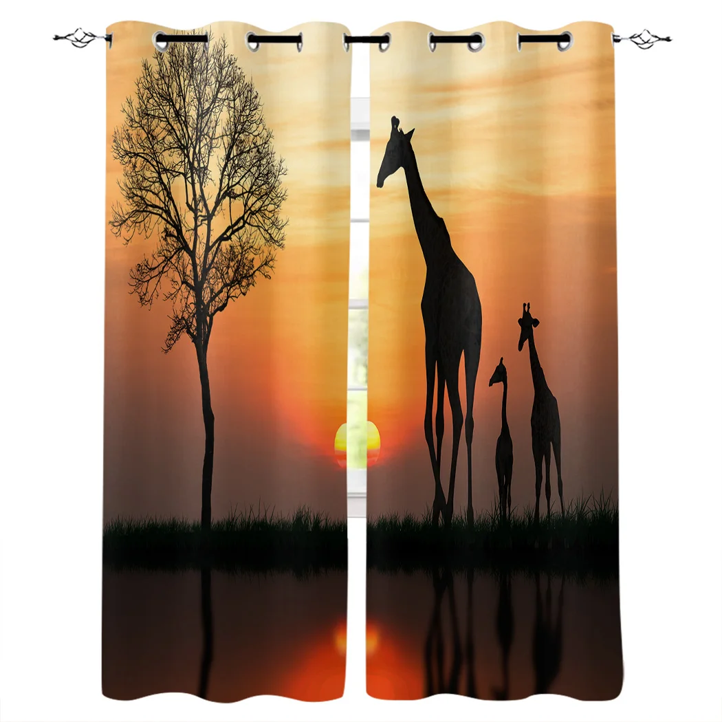 Africa Giraffe Sunrise Window Treatments Curtains Valance Room Large Living Bathroom Kitchen Bedroom Indoor | Дом и сад