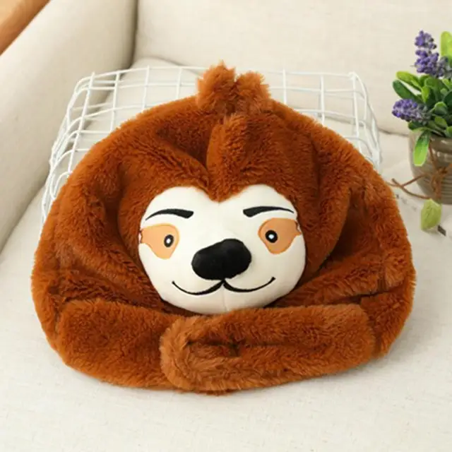 Cute Bee Sloth Parrot Cow Horse Head Soft Plush Doll Headgear Hat Sleeping Toy Baby Birthday Gift Girlfriend Sleeping Doll Toy 3