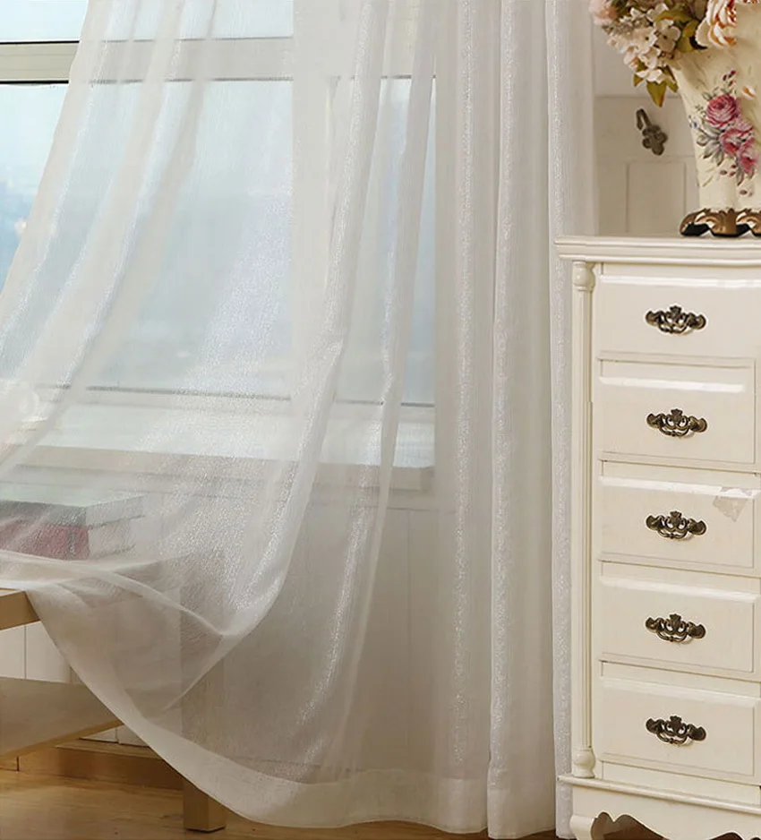 Чистый белый оконный экран прозрачная ткань простой современный Блестящий серебряный провод полосатый фатин занавеска для гостиной спальни M135& 30