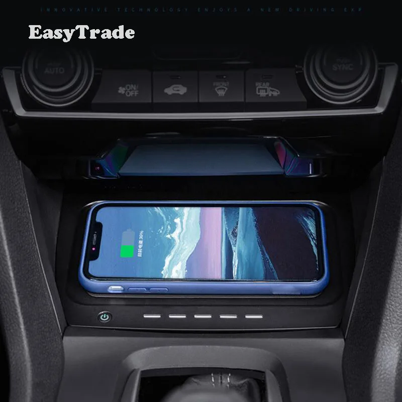Автомобильное беспроводное зарядное устройство QI мобильный телефон Быстрая зарядка пластина для Honda Civic аксессуары 10th автомобильные аксессуары