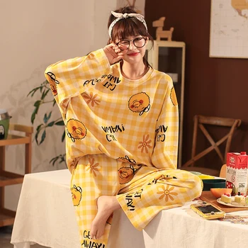 

Ms New Spring Autumn Long Sleeve Long Pants Cartoon Printing Pajamas Set Pj Set Crew Neck Pj Set Fashion Style Casual Style