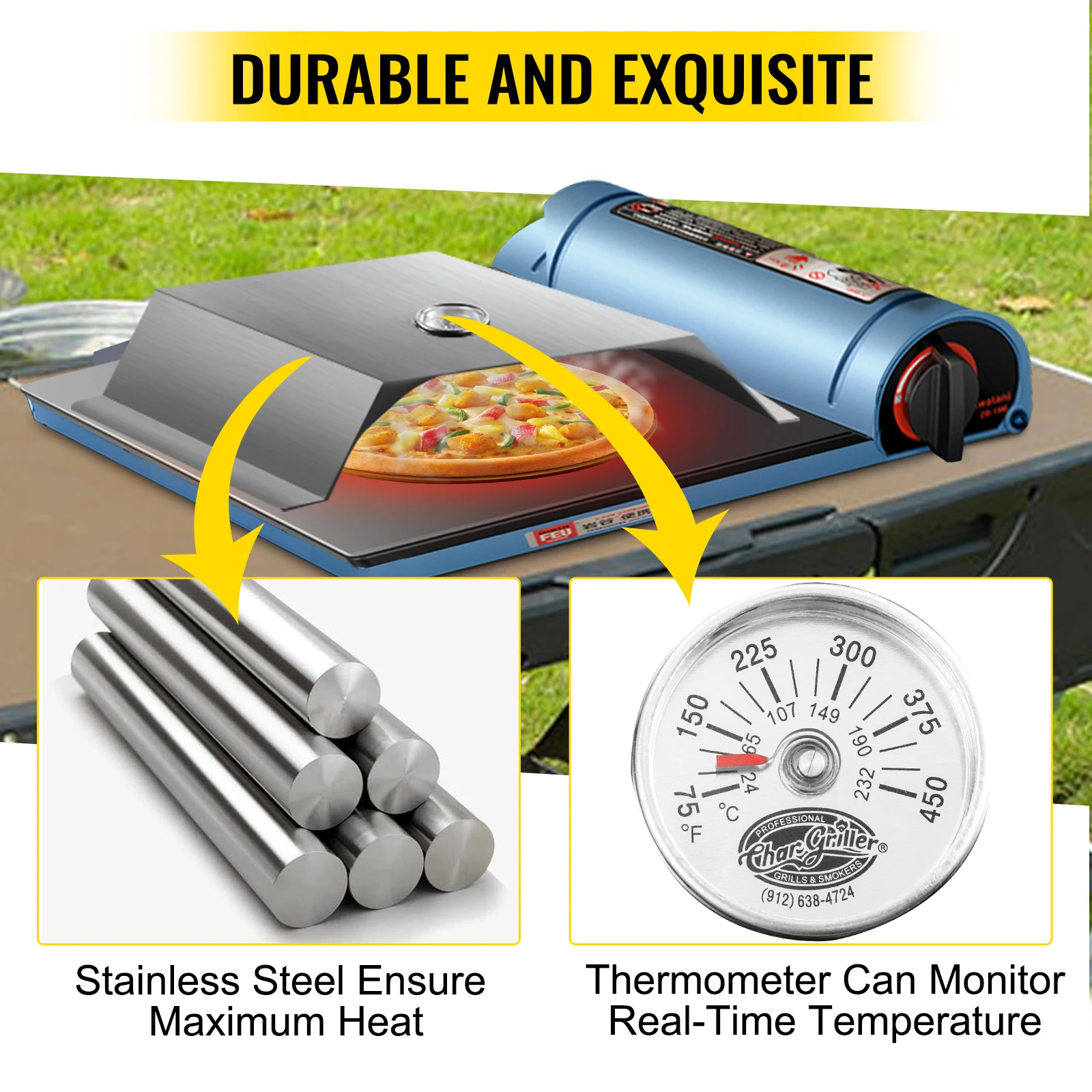 VEVOR Forno a Gas per Pizza di Argento, 48 x 35 x 17 cm Forno per Pizza da  Esterno in Acciaio Inossidabile e Cordierite, 13 Libbre Forno Prefabbricato  per Pizza a Gas,