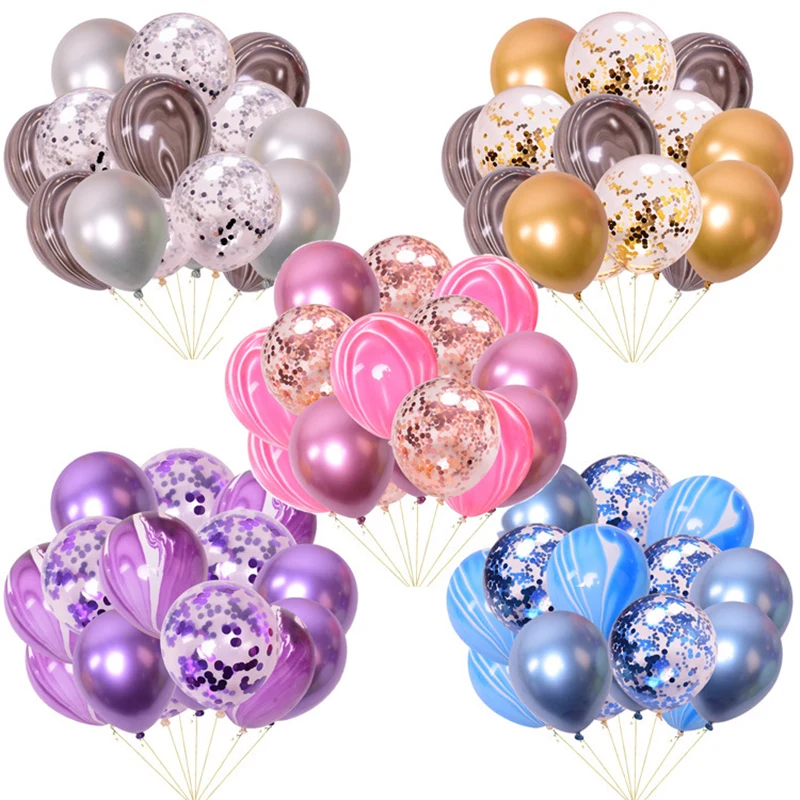 

15pcs Metallic Sequin Balloons Set Agate Latex Balloon Birthday Event Party Decoration Wedding Supplies Combination Gold ball