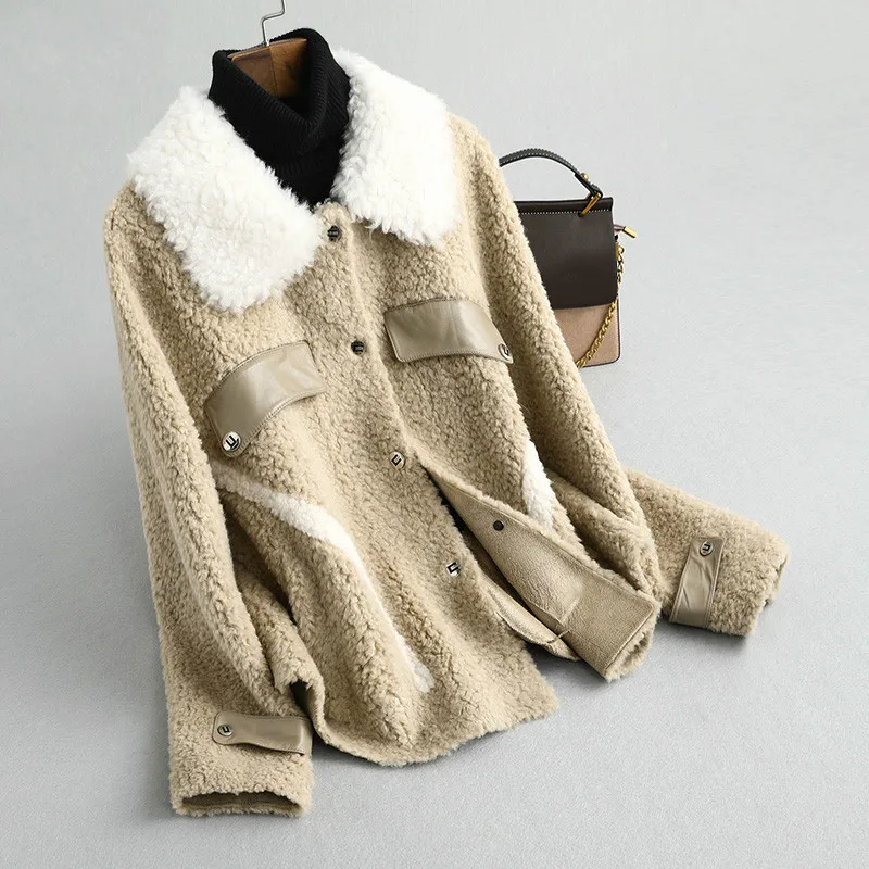 

Real Fur Coat Streetwear Wool Jacket Korean Autumn Winter Coat Women Clothes 2019 Sheep Shearling Tops Suede Lining ZT3563