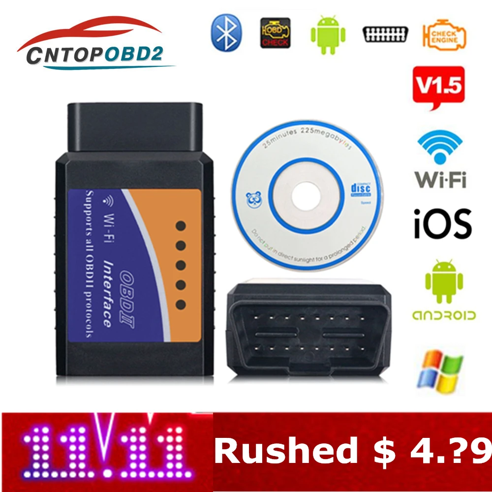 Новейший OBD2 Wifi ELM327 V1.5 ELM327 Bluetooth V2.1 Автомобильный сканер диагностический инструмент для Android/IOS/Symbian OBDII протокол