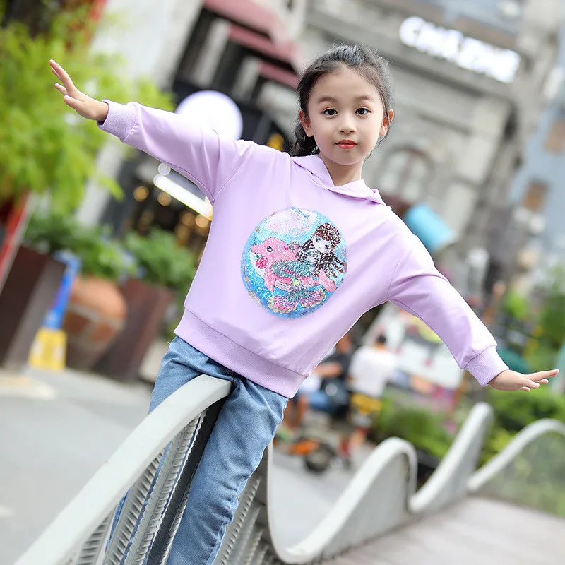 Осенняя Футболка с пайетками для девочек детская одежда Blusas футболка для малышей одежда для малышей Детская футболка топы для девочек