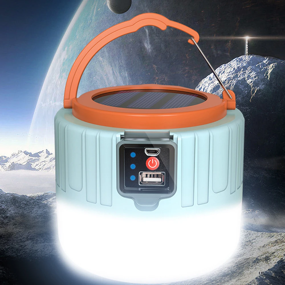 Portable Outdoor Solar Bulb Lanterns Light With Hook Camping BBQ Hiking Lamp USB Rechargeable Waterproof Emergency Tent Lights 4