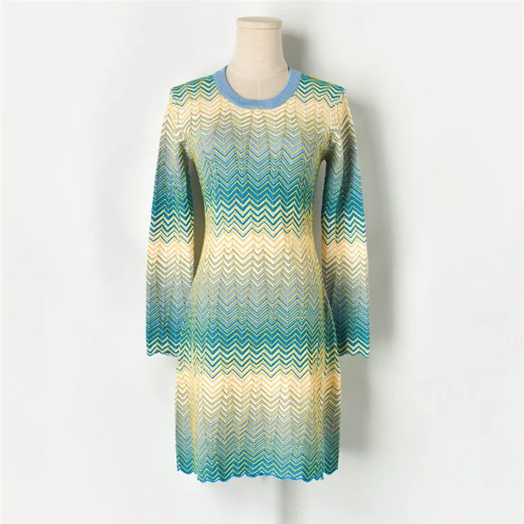 blue dress Осень-зима, вязаный свитер, пальто для женщин, длинный рукав, волнистый полосатый кардиган, Feminino, верхняя одежда, повседневная, Junmper Sueter Mujer - Цвет: blue dress