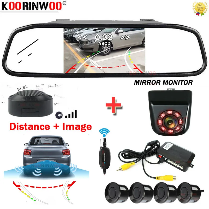 

Koorinwoo Wireless Parking Sensor kit Dynamic Car Camera Wide Angle Car-Detector Show Distance on Monitor Blind Sport Area Radar