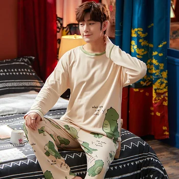 

Men's pajamas long sleeve pure cotton men's spring and autumn winter youth leisure cotton household suit