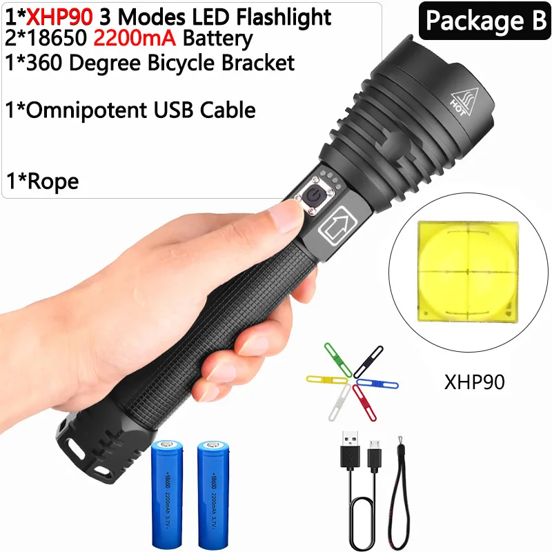 XHP90 XLamp XHP70.2 самый мощный светодиодный фонарик USB Перезаряжаемый тактический фонарь 18650 26650 зум Фонарь Кемпинг Охота лампа s52 - Испускаемый цвет: Package B