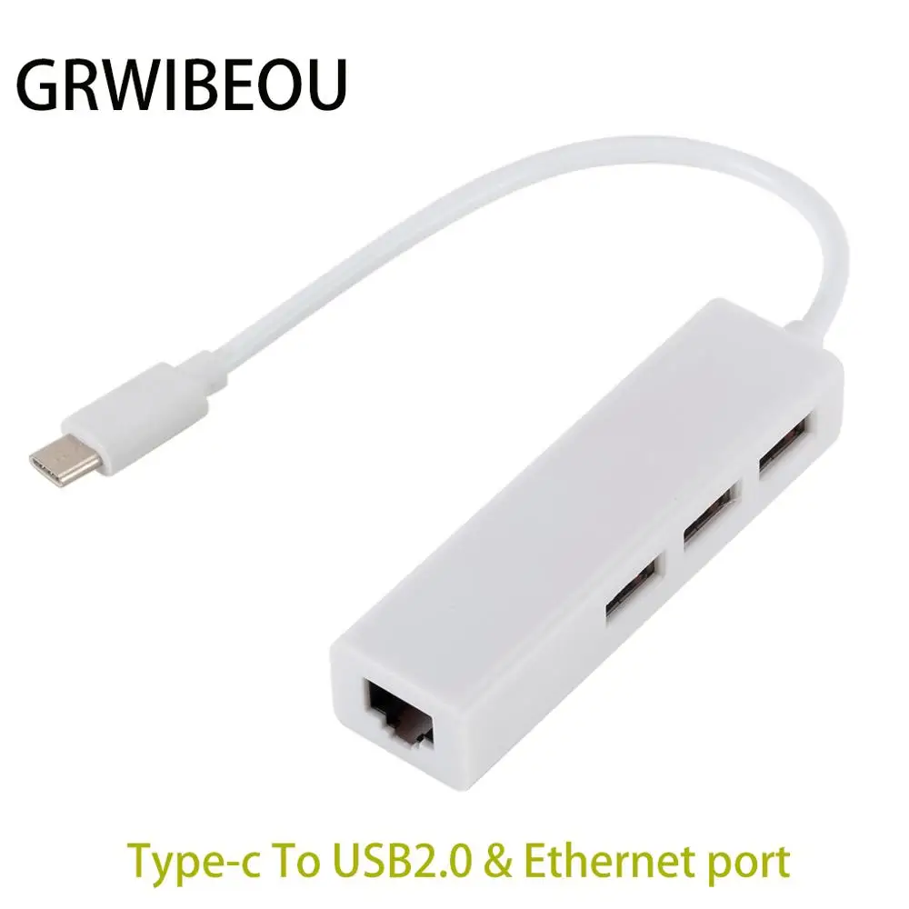 usb3.1 type-c port to usb hub & RJ45 100Mbps ethernet port cable adapter usb-c to usb2.0