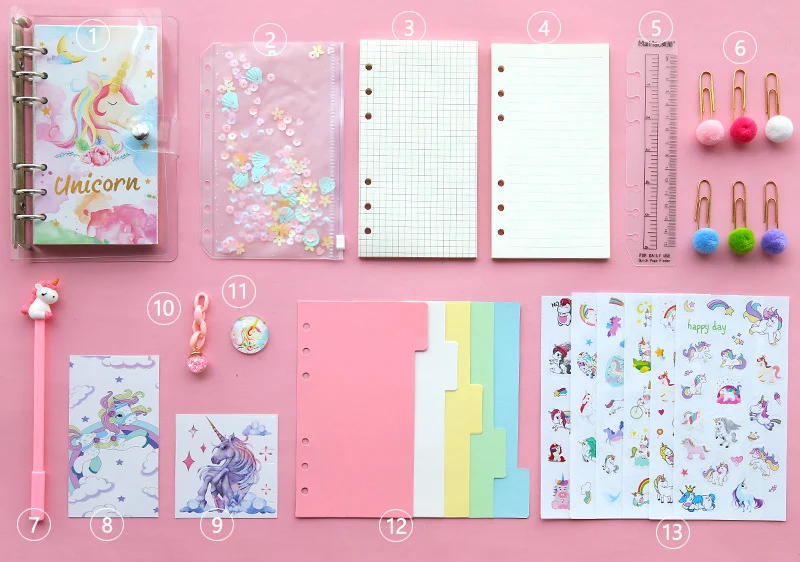 Kawaii Binder блокнот милый Единорог Bullet Journal A6 Дневник сетчатая линия планировщик Органайзер спиральная записная книжка школьная инструкция - Цвет: Style 01