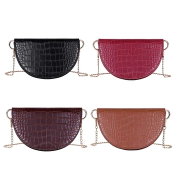

Retro Fashion Women Messenger Bag Solid Semicircle Shoulder Bags Crocodile Leather Crossbody Bag For Ladies Handbags Design
