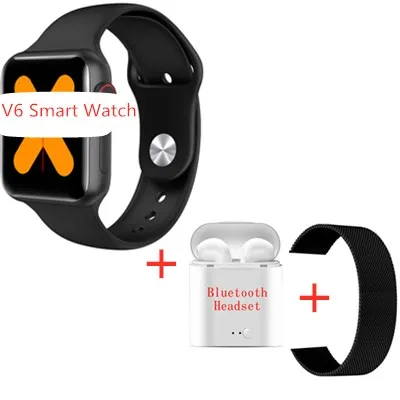 V6 Bluetooth для женщин и мужчин Смарт часы IWO сердечного ритма артериального давления фитнес-трекер PK B57 IWO 8 9 12 Q9 Smartwatch для IOS Android - Цвет: Black package