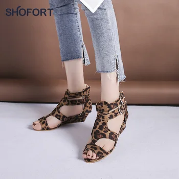

SHOFORT Women Sandals Plus Size Wedge Shoes for Women 2020 Spring and Summer with Belt Buckle Sandals Female Sandalias Mujer