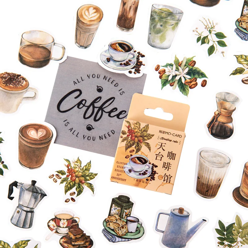 

46pcs Rooftop cafe Sticker box Vintage coffee Stickers DIY Decoration Scrapbooking Stickers Office School Supply For Kids