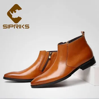 

Sipriks Mens Genuine Leather Zip Boots Pointed Brown Black Ankle Boots Italian Mens Cowboy Boots Footwear High Top Shoes 2020 44