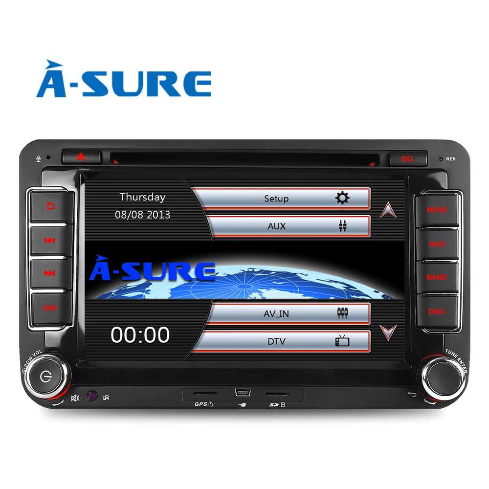 A-Sure " 2 Din DVD Автомобильный gps радио плеер Navi gps навигация для VW PASSAT B6 Skoda Seat Golf MK5 MK6 Tiguan Sharan Touran Polo - Цвет: Black