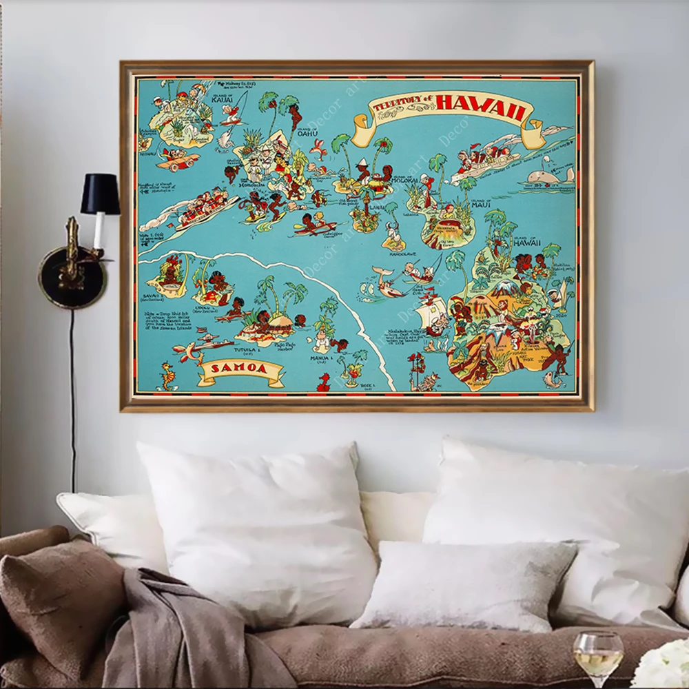 

1935 America Map West Virginia Hawaiian Territory Maryland Retro Canvas Paintings Kraft Poster Wall Sticker Home Decor Kids Gift