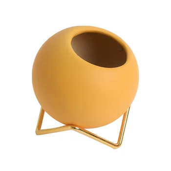 

1Pc Simple Ceramics Flowerpot Cactus Planter Container Water Planting Flower Pots with Iron Rack (Random Color)