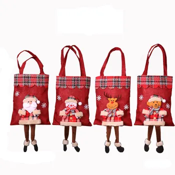 

4pcs/set 20x55cm Red Christmas Burlap Bag Santa Claus Plaid Tote Bag Christmas Decoration Christmas Gift Bag Candy Bags