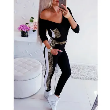

Fashion Women V-Neck Leopard Jumpsuit Ladies Autumn Long Sleeve Bodysuit Romper