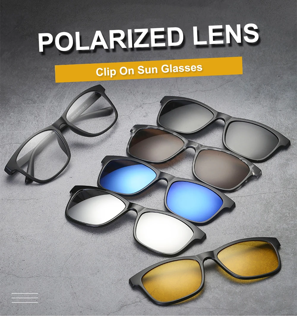5 in 1 Magnet  lenes Sunglasses Clip Mirrored Clip on Sunglasses Clip In Glasses Men Polarized Eyewear Custom Prescription