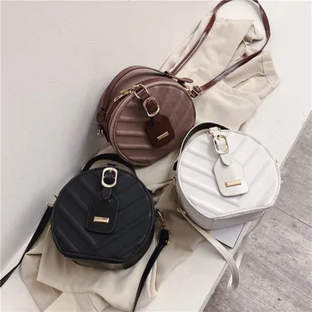 

Vintage Scrub Leather Round Designer Crossbody Bag For Women 2020 PU Leather Shoulder Bags Ladies Small Handbags Casual Tote Bag