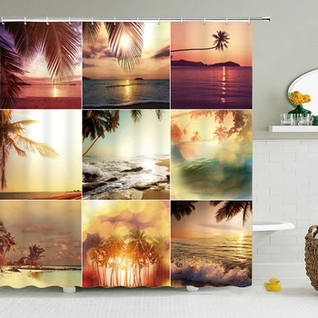 

Sea Beach Shell Shower Curtains Bathroom Waterproof Polyester Bath Screen Evening Sunset Shower Curtains High Quality Home Decor