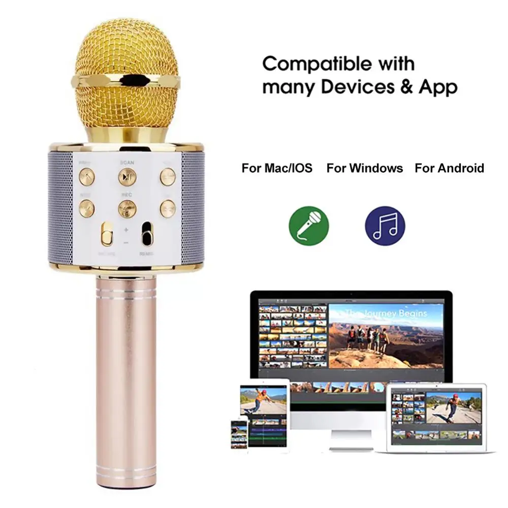 

Professional Bluetooth Wireless Microphone Speaker Handheld Microphone Karaoke Mic Music Player Singing Recorder KTV Microphone