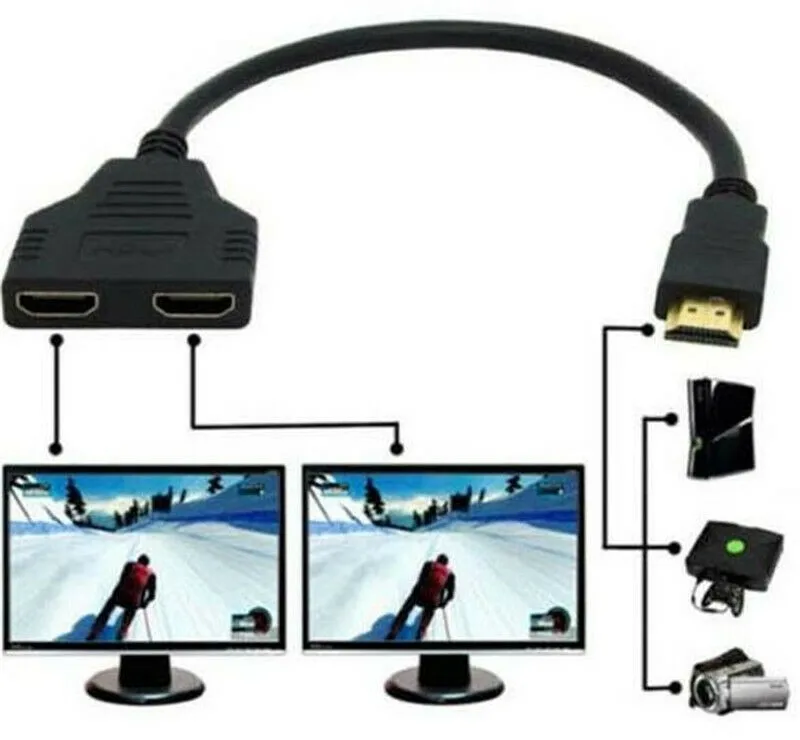 HD 1080P V1.4 Male To Double Female Adapter Cable 1 In 2 Out Converter Connect HD-MI Compatible Dual Port Y Splitter | Электроника