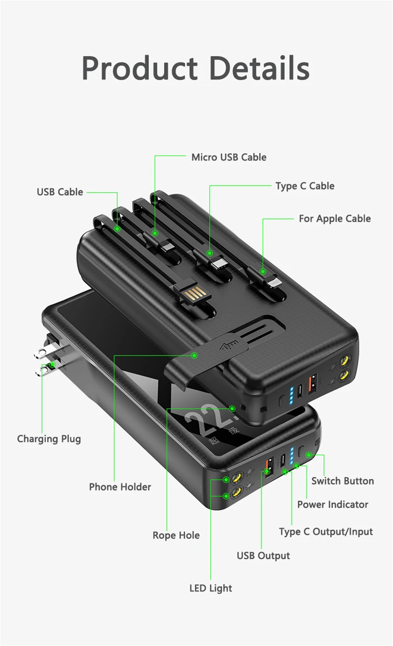 22.5w carregamento rápido powerbank para iphone 13