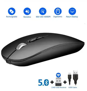 

Noiseless Bluetooth Wireless Mouse Adjustable 800/1200/1600DPI Mice Ultra-thin Slim Rechargeable For PC Computer Laptop Desktop