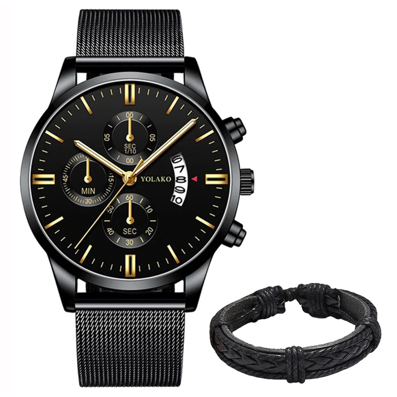 Fashion Mens Sports Watches Luxury Men Stainless Steel Mesh Belt Watch Male Business Quartz Wristwatch Leather Bracelet Clock 