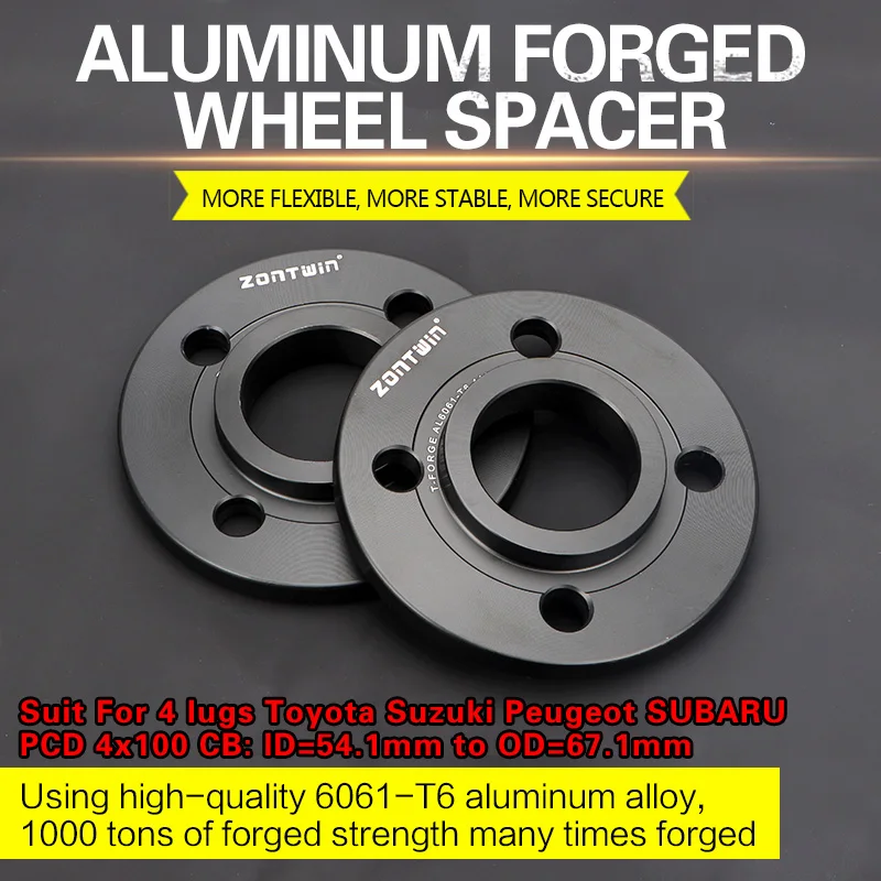 

2Pieces 3/5/8/10/12mm Wheel Spacer Adapters PCD 4x100 CB ID=54.1mm to OD=67.1mm for 4 lugs Toyota Suzuki Peugeot SUBARU Car