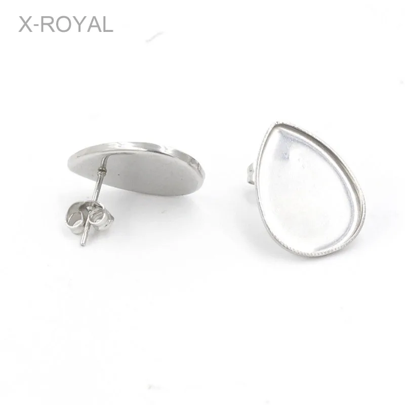 

X-ROYAL 20Pcs/lot Inner Diameter 13*18mm Stainless Steel Gold Stud Earring Settings Water Drop Cabochon Blank Bases Diy Findings