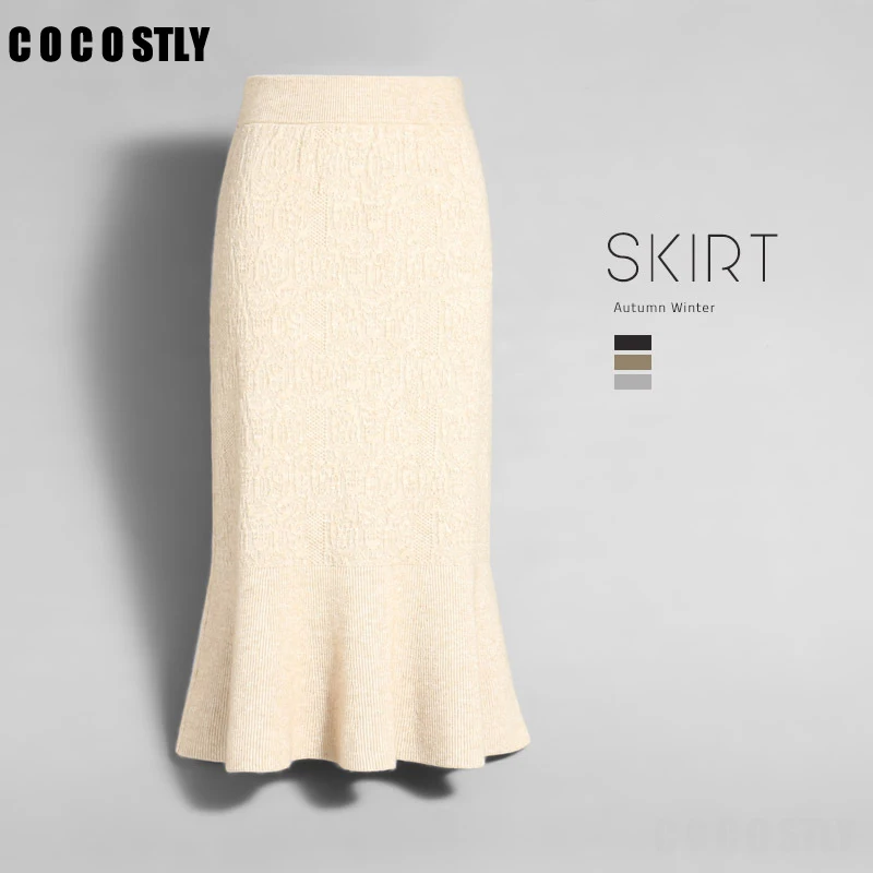 

2019 Autumn Elegant Skirts Womens Knit Mermaid Skirt Jupe Sexy Femme Female High Waist Package Hip Office Pencil Skirts Mujer