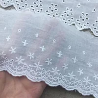 Buy HOT Cotton Embroidered White Flower Lace Fabric Dubai Wide Sewing Trim Wedding Applique Ribbon Collar Cloth Online - Image 2