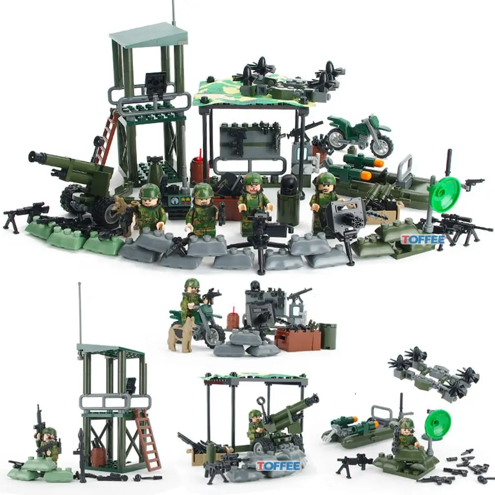 

hot military WWII army Outpost base war mini weapons figures Howitzers artillery UAV missile model bricks Building Blocks toys