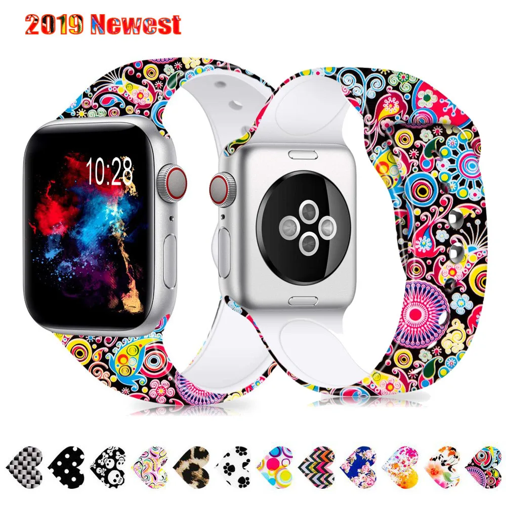 

Silicone Strap for Apple Watch 38mm 42mm 40mm 44mm Soft Band Cartoon Sport Printed Woman Men wrist Watchband for iwatch 5 4 3 2