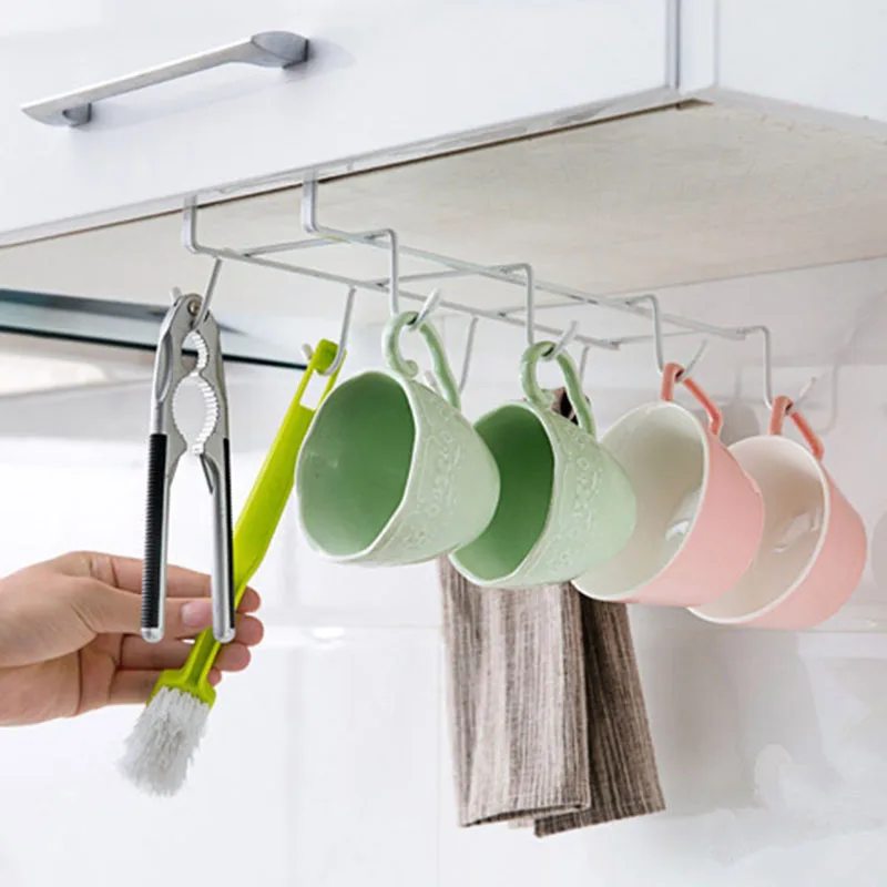 

Cup Holder Free Nail 8-hooks Hanging Rack Kitchen Bathroom Tools Utensil Holder Shelf MYDING
