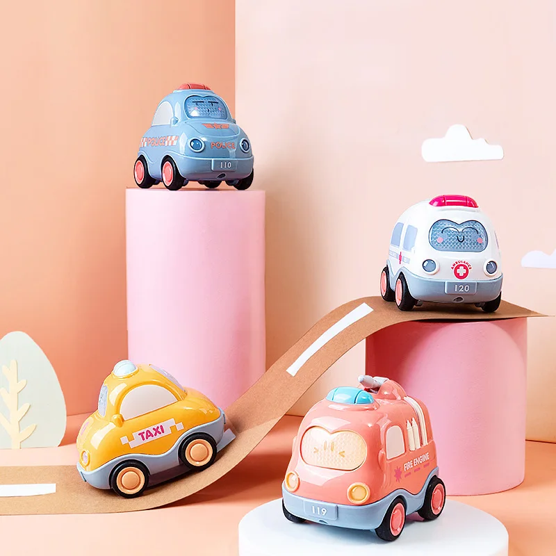 

4pcs Baby's Cartoon Vocal Fall-resistant Inertia Car Toy Set Simulation Car Truck Accessories Toy For Kids Plastic Tracks Gifts