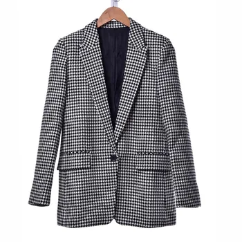 

2019 Women Chic Autumn / Winter Slim single button Plaid office lady Blazers
