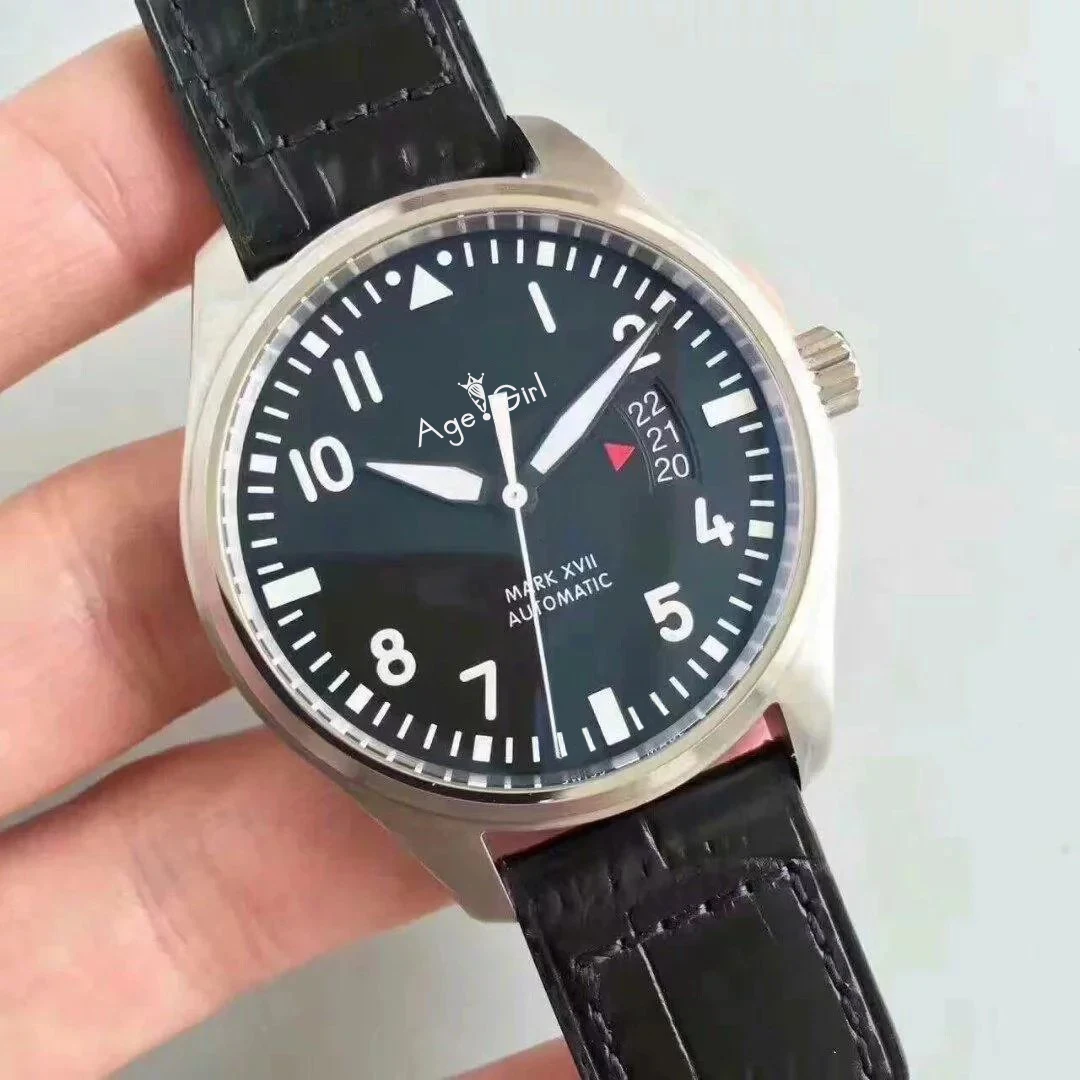 

Luxury Brand New Men Automatic Mechanical Pilot MARK XVII Brown Leather Stainless Steel Sapphire Date Silver Black Blue Watch