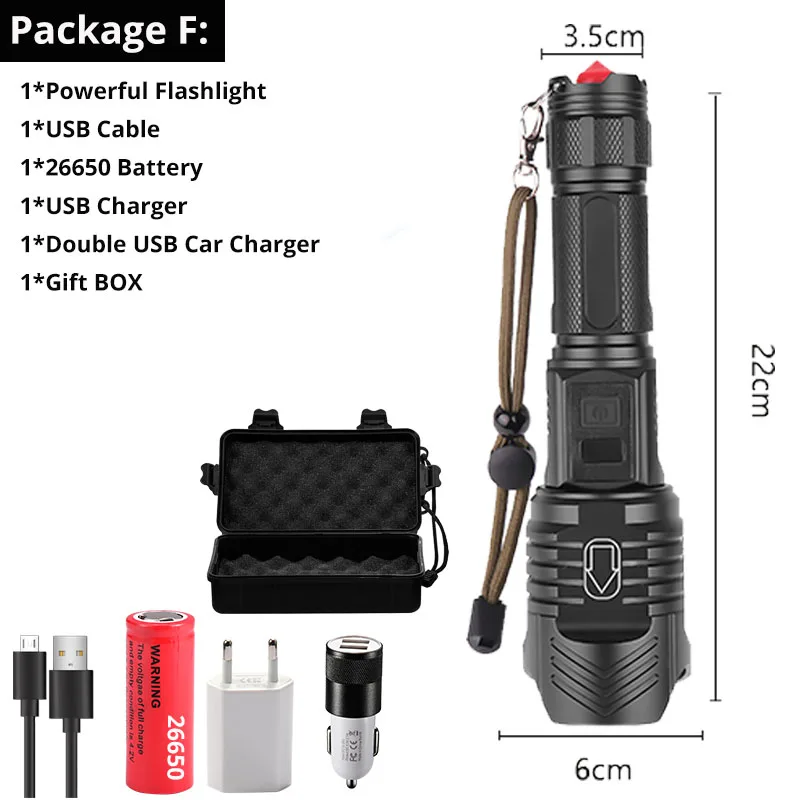 XHP90 светодиодный светильник-вспышка мощный xhp70.2 САМЫЙ МОЩНЫЙ СВЕТИЛЬНИК-вспышка 26650 usb фонарь xhp70 xhp50 фонарь 18650 охотничий Фонарь ручной светильник - Испускаемый цвет: Package F