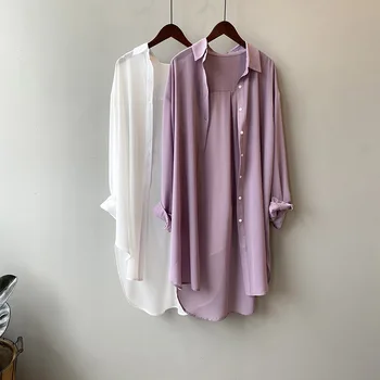 

2020 Women Blouses Turn Down Collar Thin Material Women Tops And Blouses White Long Boho Shirt Blusas Roupa Feminina Outwear