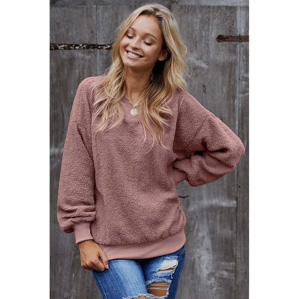 pink sweatshirts Adogirl махровая нить кашемировая Толстовка осень зима мягкие теплые длинные рукава Свободные повседневные пуловеры Модные топы толстовки - Цвет: pink sweatshirts