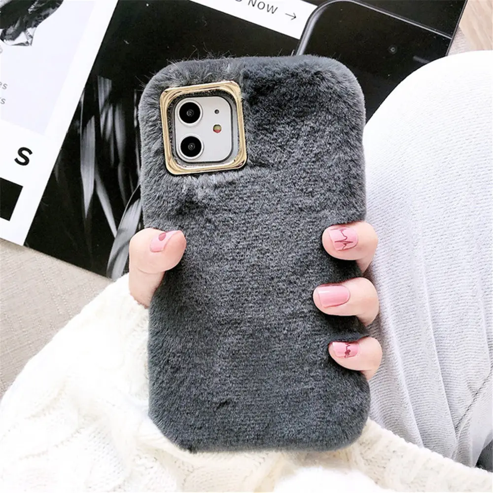 Lovebay карамельный цвет плюшевый чехол для iPhone 7 8 6 6s Plus 11 Pro X XR XS Max зимний теплый мех сплошной мягкий чехол для телефона TPU задняя крышка
